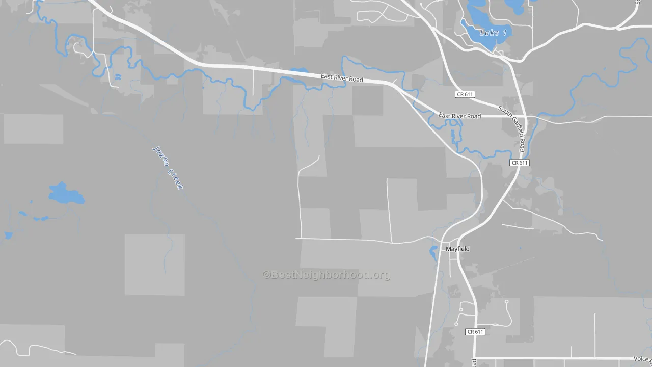 Walk Grade map of 49666, MI, walkable areas in green and car-dependent areas in red