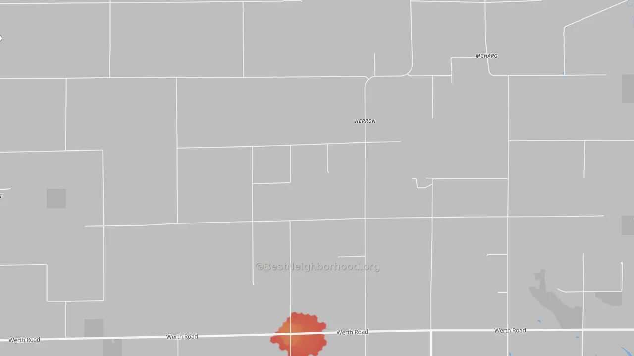 Walk Grade map of 49744, MI, walkable areas in green and car-dependent areas in red