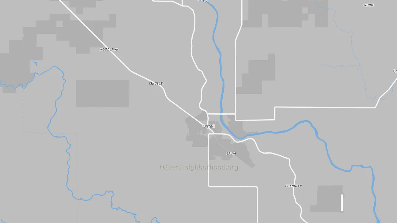 Walk Grade map of 49818, MI, walkable areas in green and car-dependent areas in red