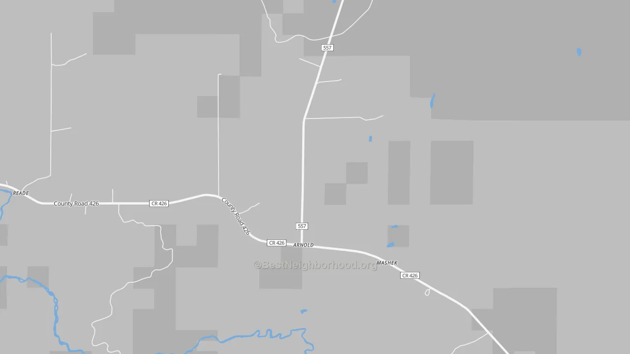 Walk Grade map of 49819, MI, walkable areas in green and car-dependent areas in red