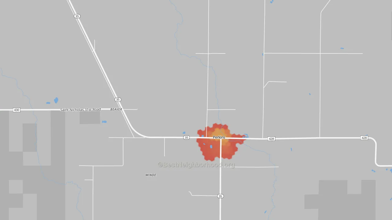 Walk Grade map of 49872, MI, walkable areas in green and car-dependent areas in red