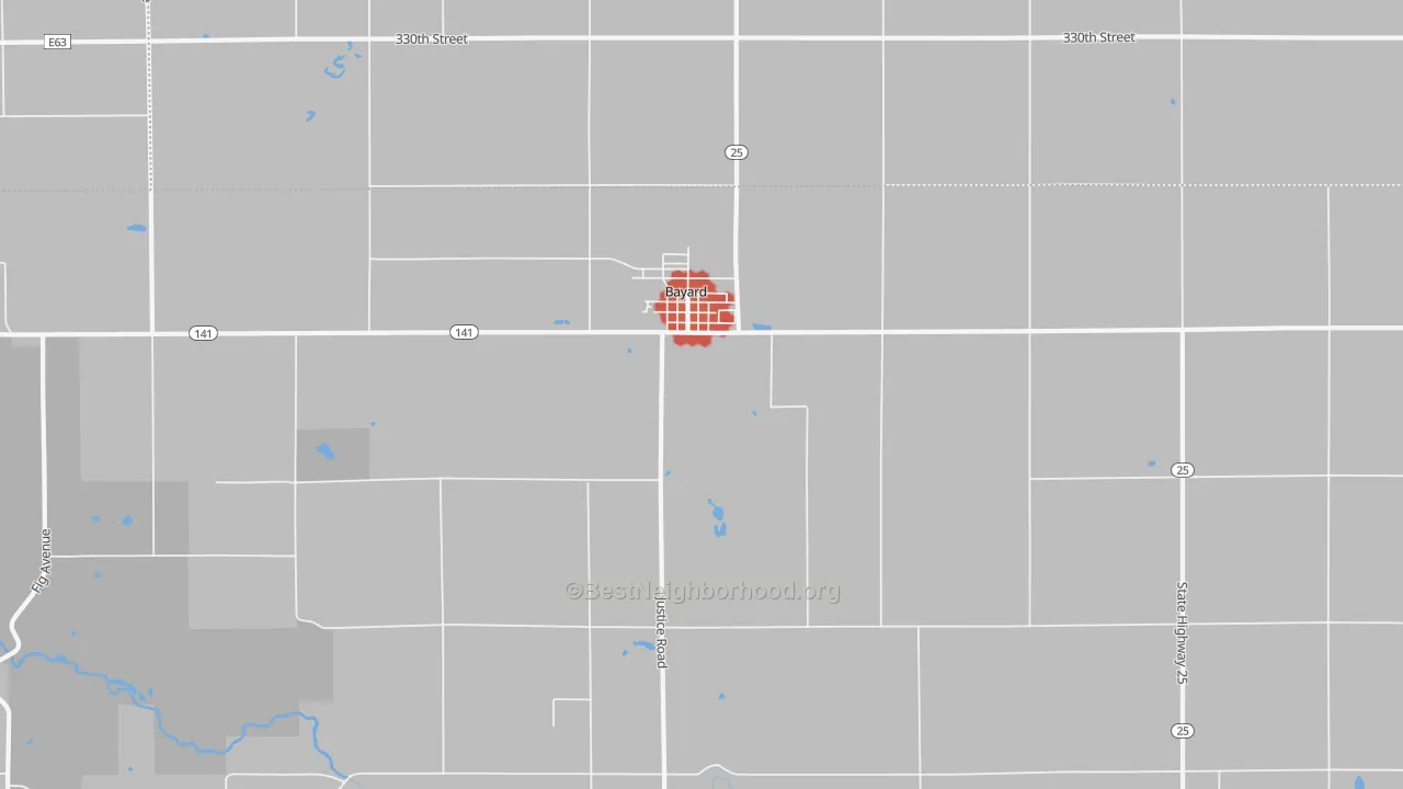 Walk Grade map of 50029, IA, walkable areas in green and car-dependent areas in red
