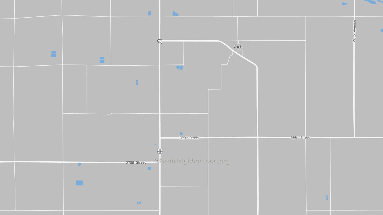 Walk Grade map of 50101, IA, walkable areas in green and car-dependent areas in red