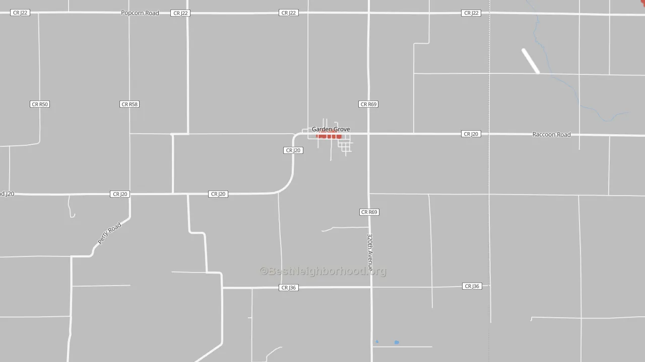 Walk Grade map of 50103, IA, walkable areas in green and car-dependent areas in red