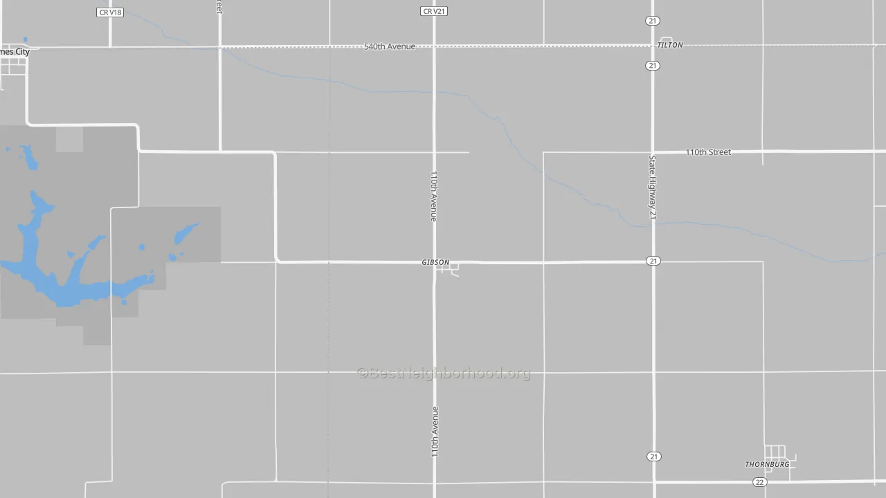 Walk Grade map of 50104, IA, walkable areas in green and car-dependent areas in red