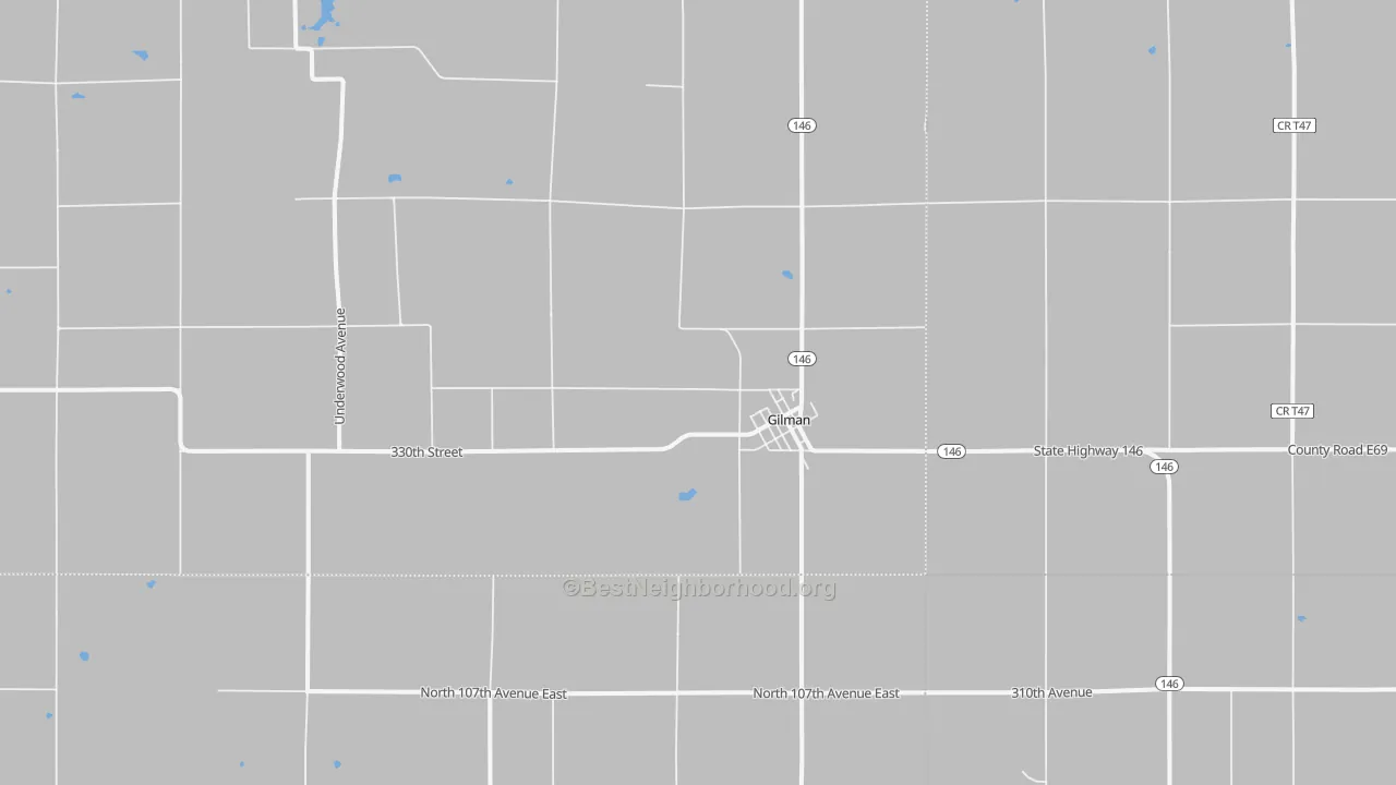 Walk Grade map of 50106, IA, walkable areas in green and car-dependent areas in red