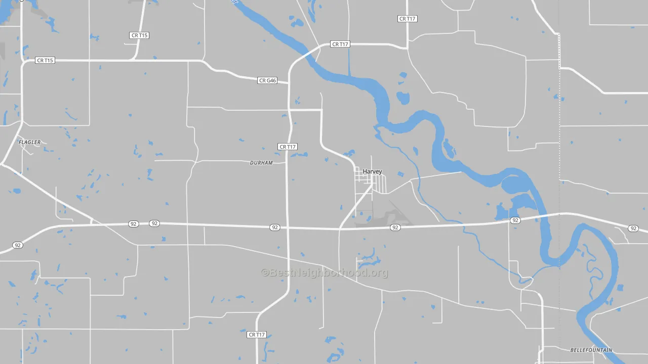 Walk Grade map of 50119, IA, walkable areas in green and car-dependent areas in red