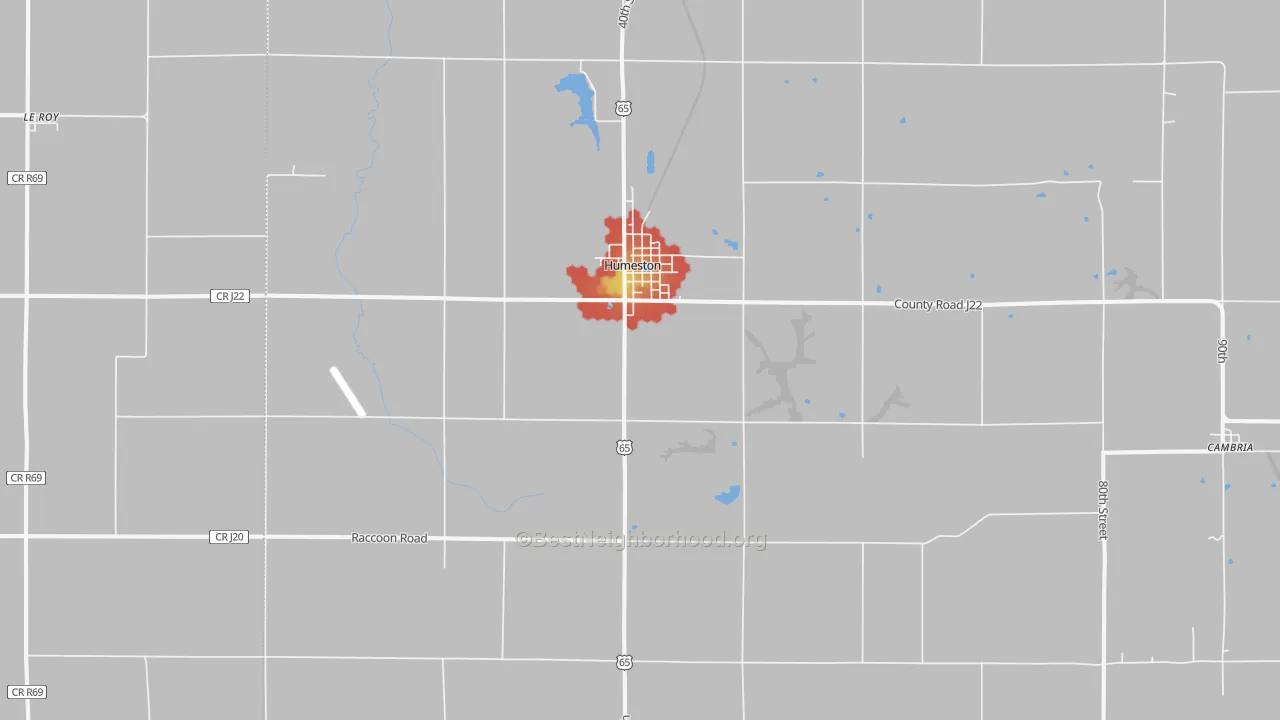 Walk Grade map of 50123, IA, walkable areas in green and car-dependent areas in red