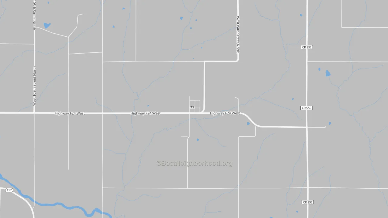 Walk Grade map of 50127, IA, walkable areas in green and car-dependent areas in red