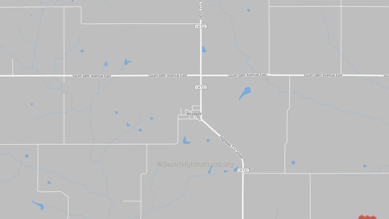 Walk Grade map of 50137, IA, walkable areas in green and car-dependent areas in red
