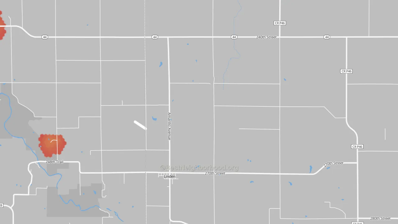 Walk Grade map of 50146, IA, walkable areas in green and car-dependent areas in red