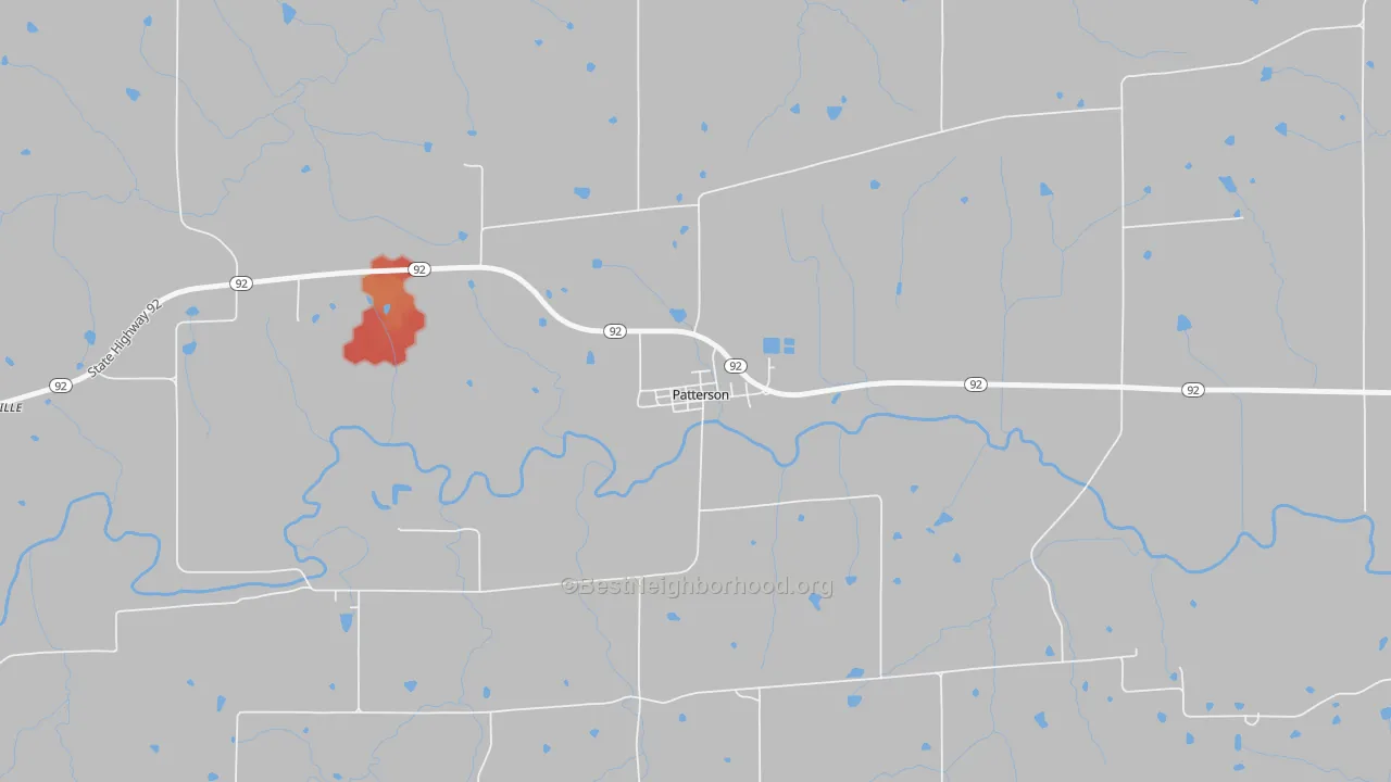 Walk Grade map of 50218, IA, walkable areas in green and car-dependent areas in red