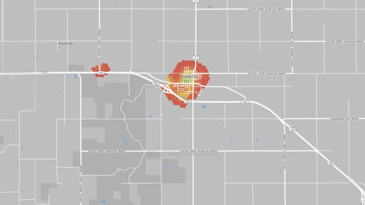 Walk Grade map of 50228, IA, walkable areas in green and car-dependent areas in red