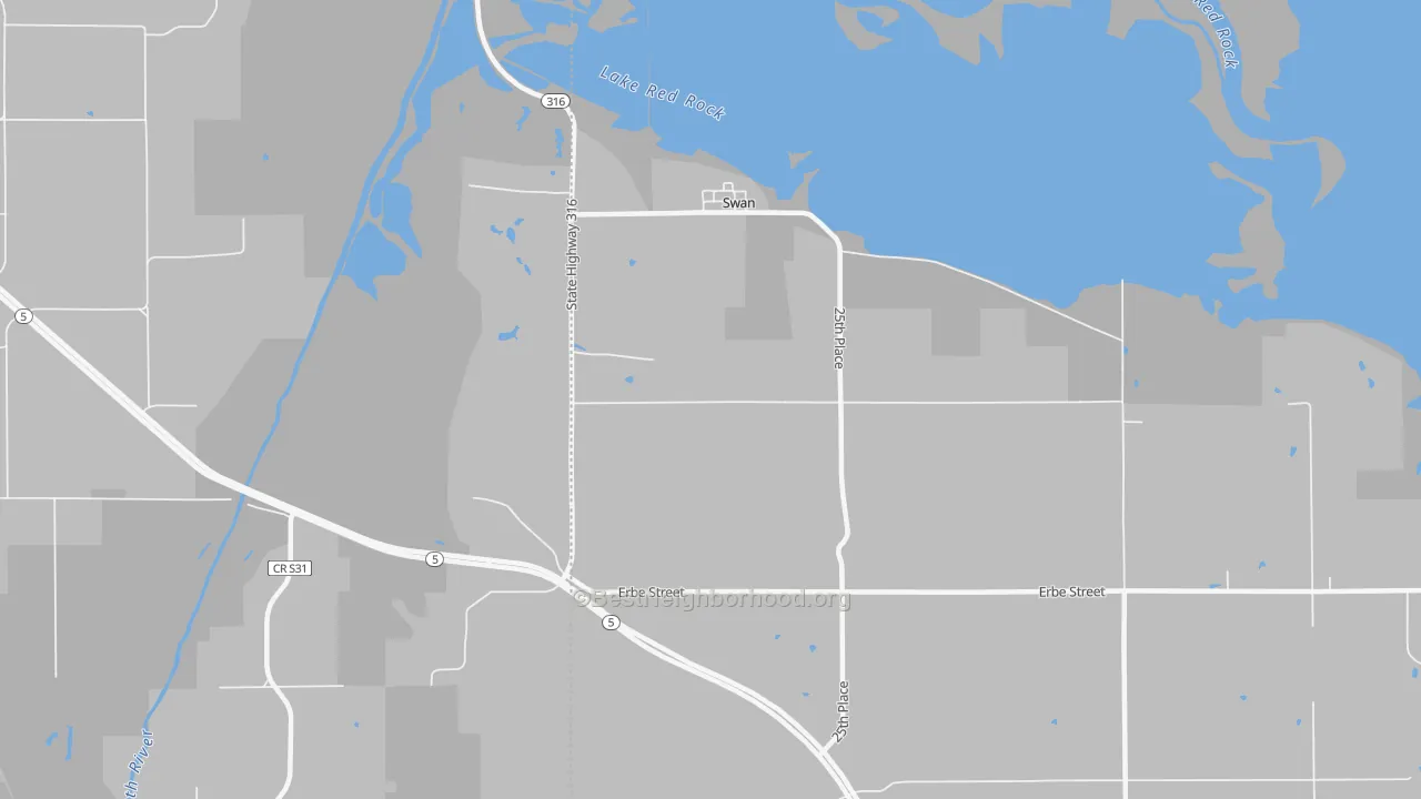 Walk Grade map of 50252, IA, walkable areas in green and car-dependent areas in red