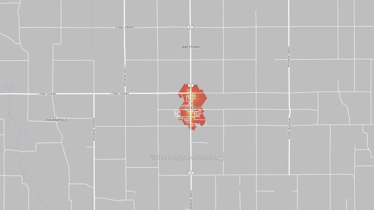 Walk Grade map of 50268, IA, walkable areas in green and car-dependent areas in red