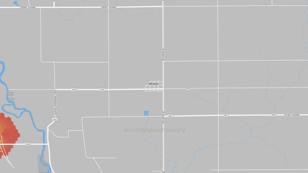 Walk Grade map of 50269, IA, walkable areas in green and car-dependent areas in red