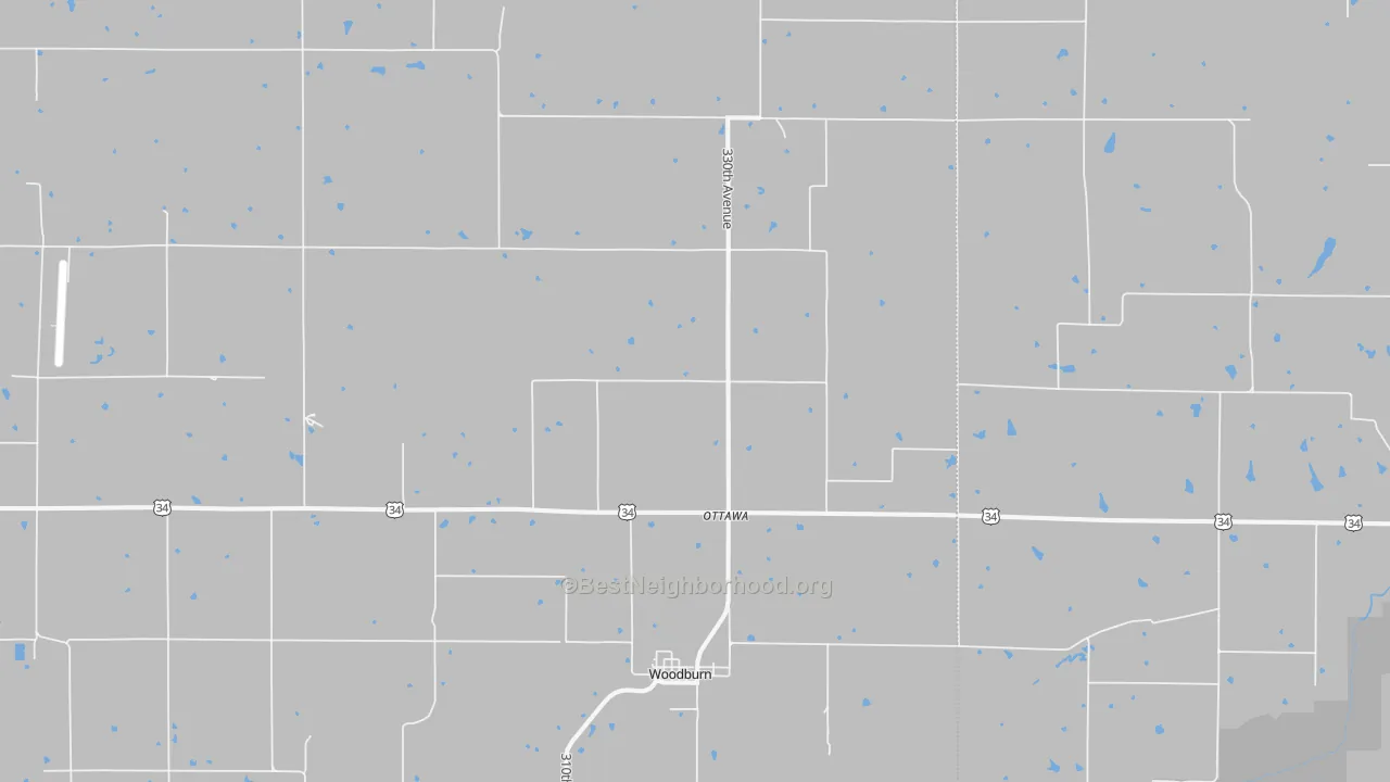 Walk Grade map of 50275, IA, walkable areas in green and car-dependent areas in red