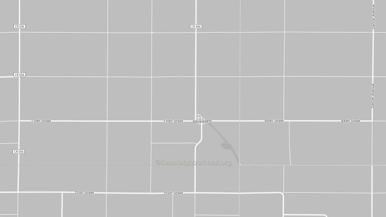 Walk Grade map of 50433, IA, walkable areas in green and car-dependent areas in red