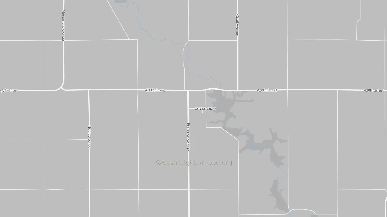 Walk Grade map of 50454, IA, walkable areas in green and car-dependent areas in red