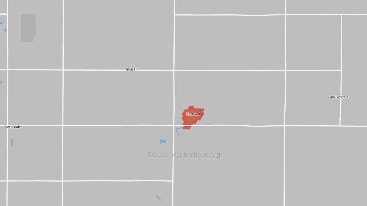 Walk Grade map of 50469, IA, walkable areas in green and car-dependent areas in red
