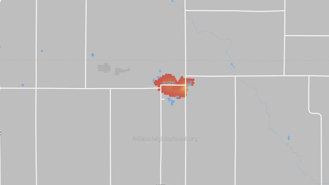 Walk Grade map of 50475, IA, walkable areas in green and car-dependent areas in red