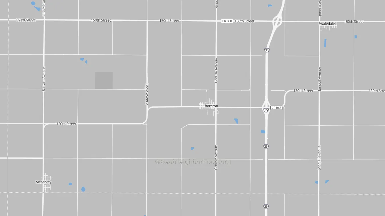 Walk Grade map of 50479, IA, walkable areas in green and car-dependent areas in red
