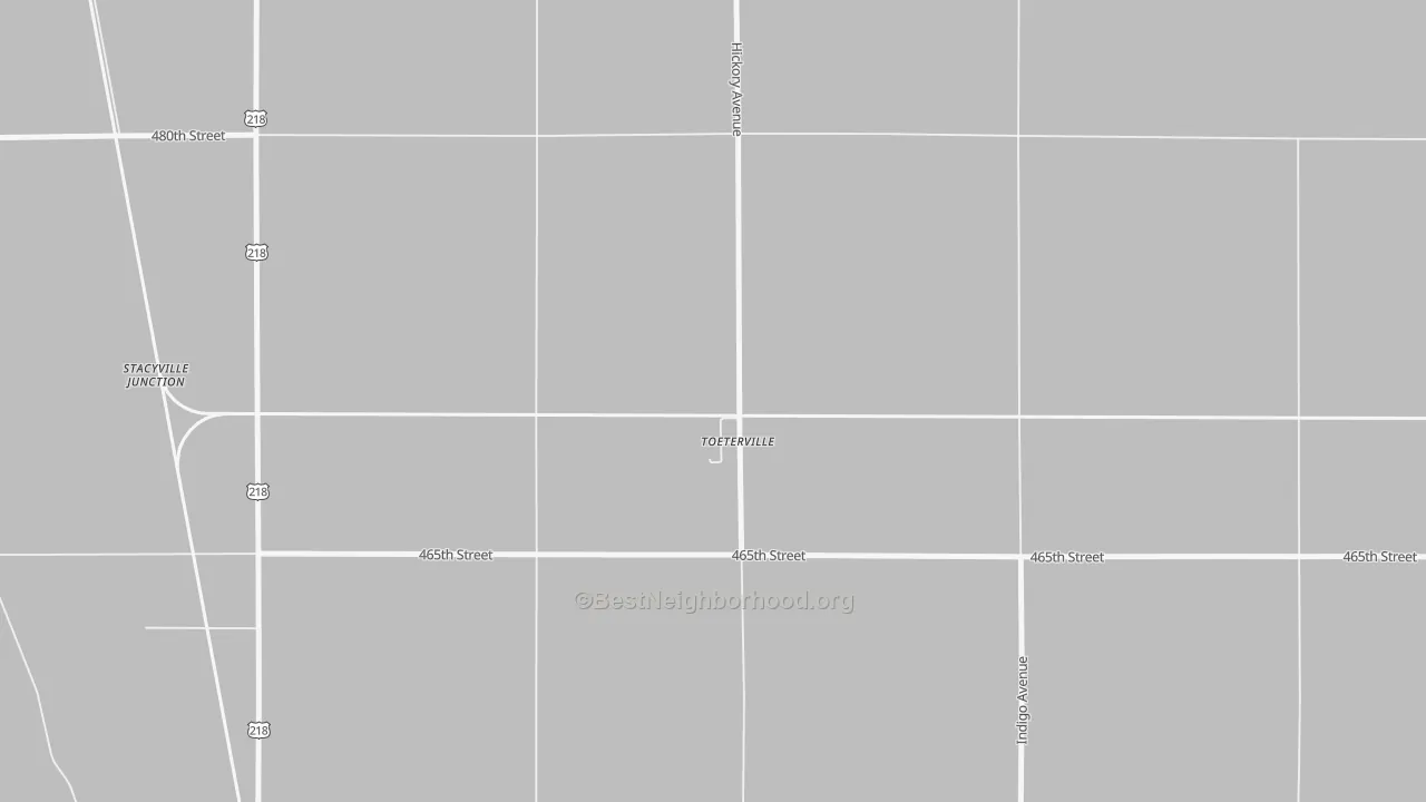 Walk Grade map of 50481, IA, walkable areas in green and car-dependent areas in red