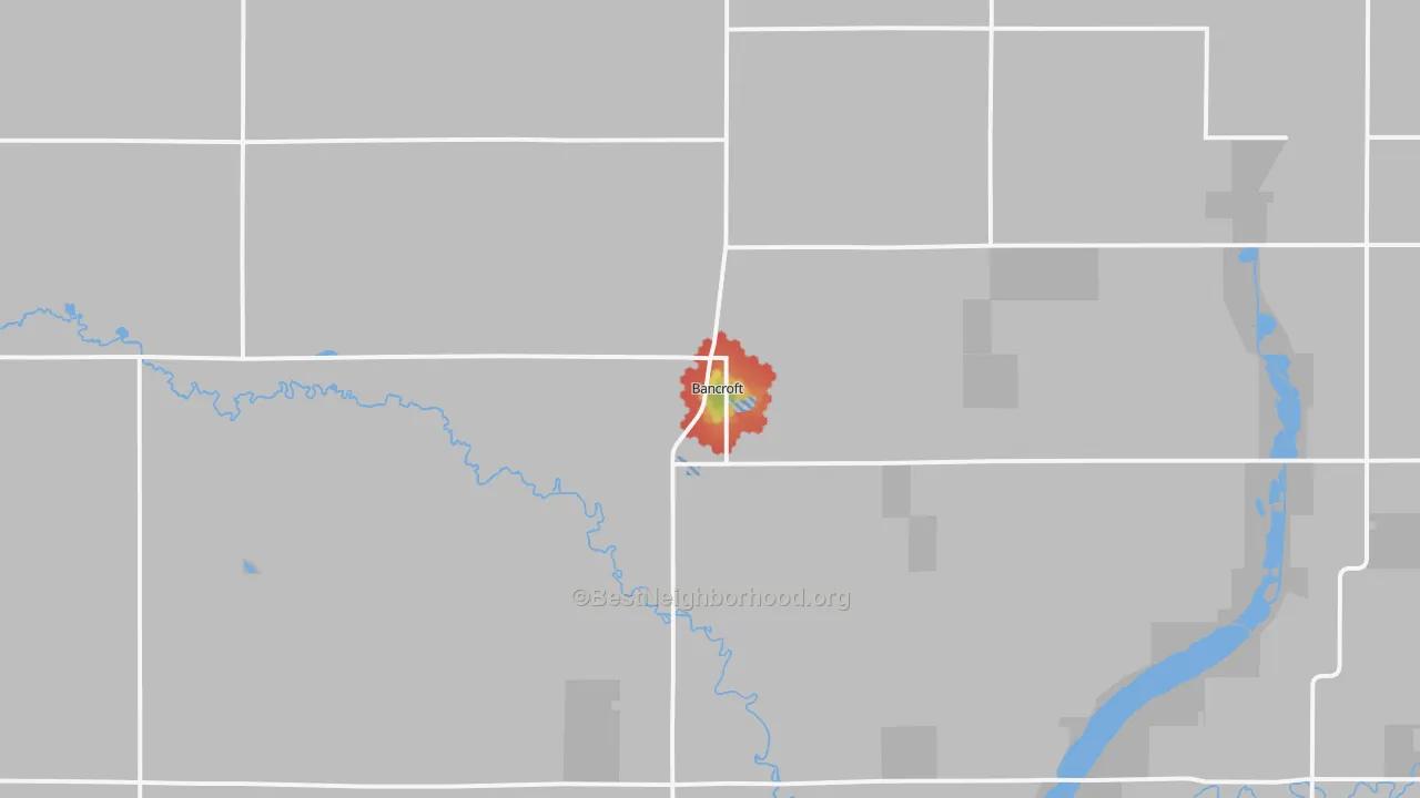 Walk Grade map of 50517, IA, walkable areas in green and car-dependent areas in red