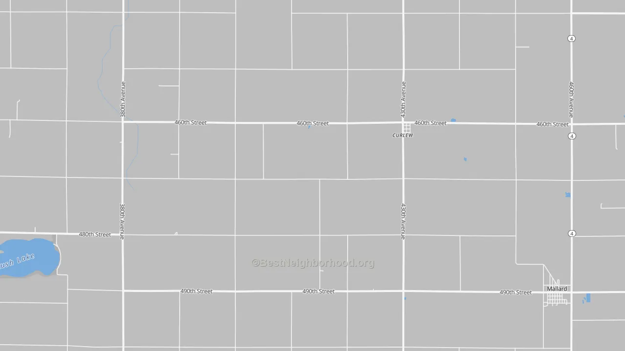 Walk Grade map of 50527, IA, walkable areas in green and car-dependent areas in red