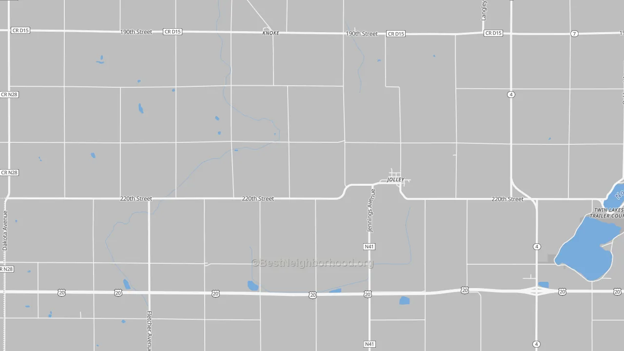 Walk Grade map of 50551, IA, walkable areas in green and car-dependent areas in red
