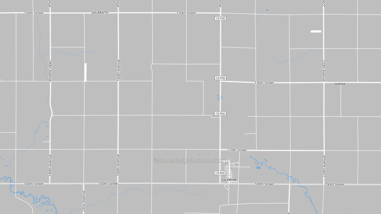 Walk Grade map of 50560, IA, walkable areas in green and car-dependent areas in red