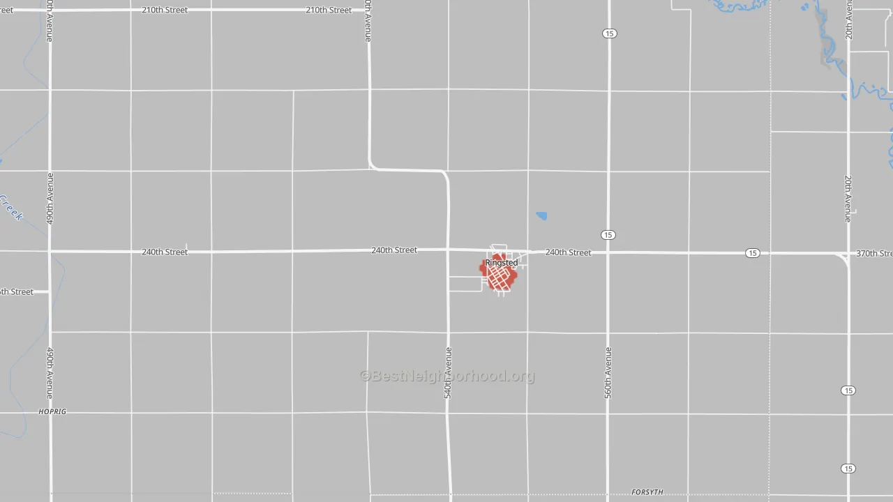 Walk Grade map of 50578, IA, walkable areas in green and car-dependent areas in red