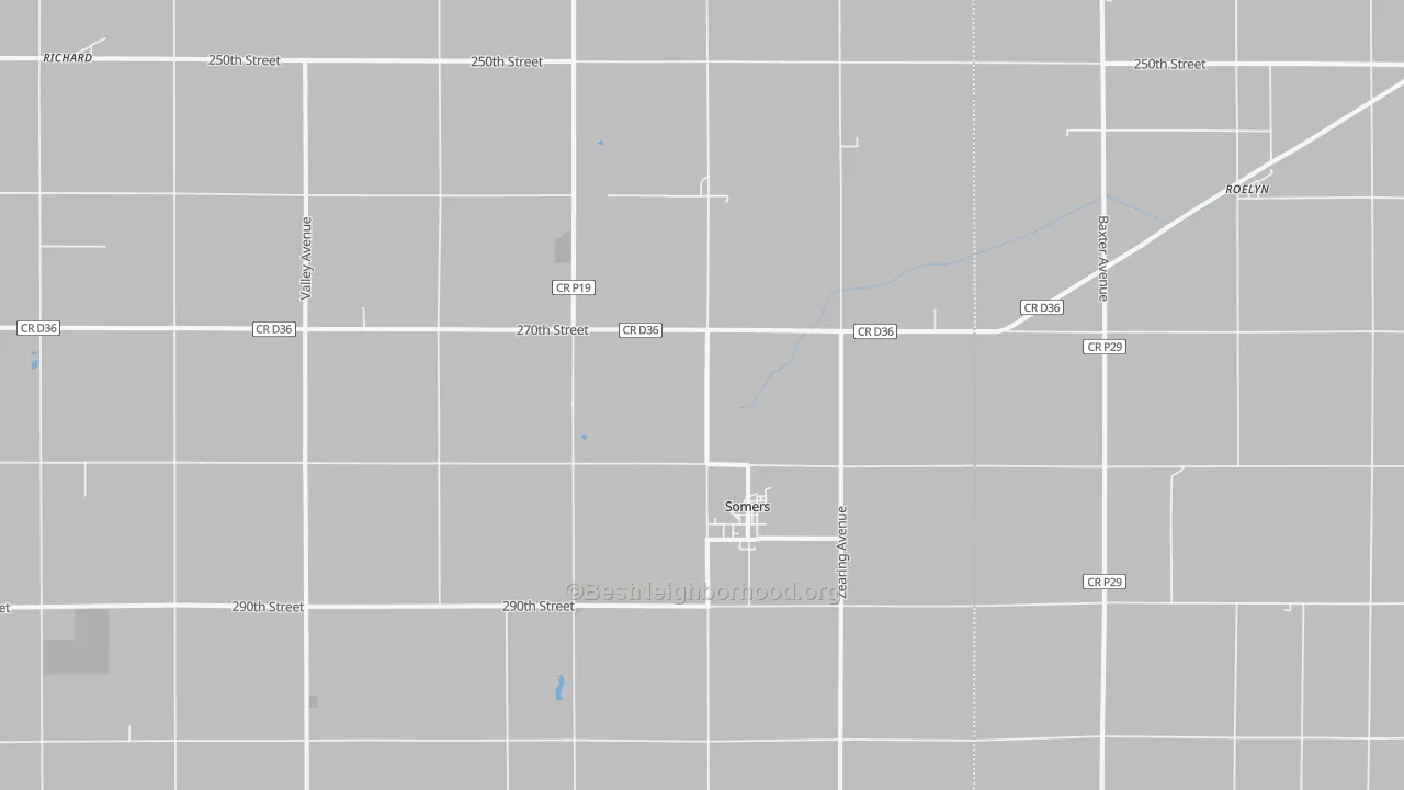 Walk Grade map of 50586, IA, walkable areas in green and car-dependent areas in red