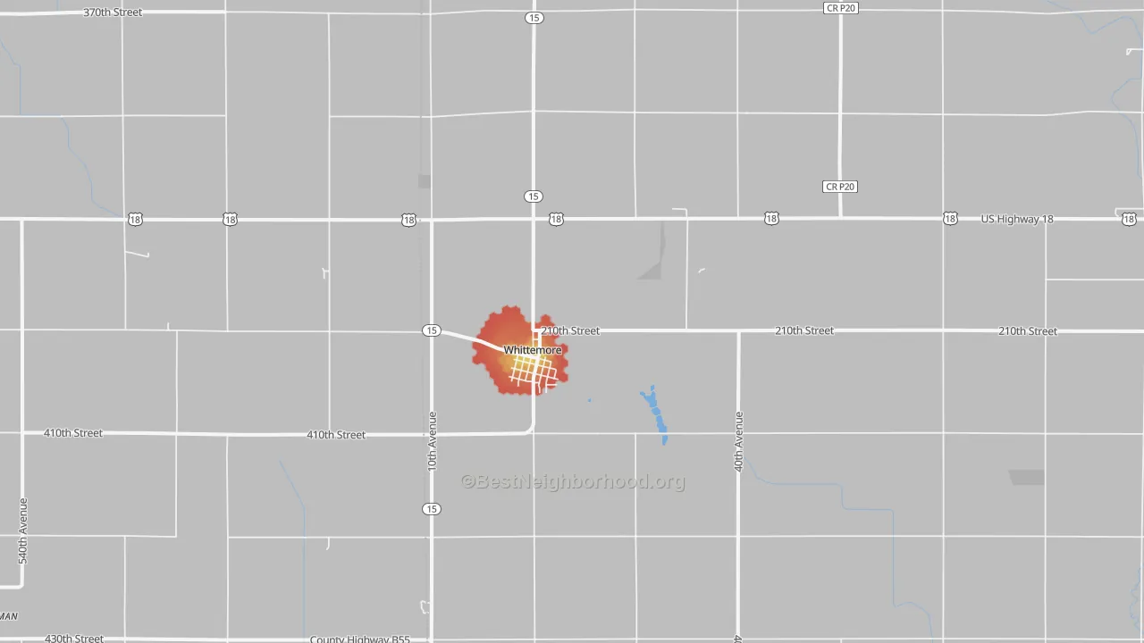 Walk Grade map of 50598, IA, walkable areas in green and car-dependent areas in red