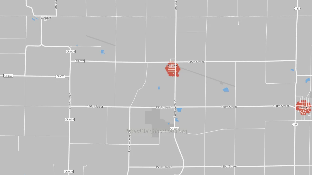 Walk Grade map of 50607, IA, walkable areas in green and car-dependent areas in red