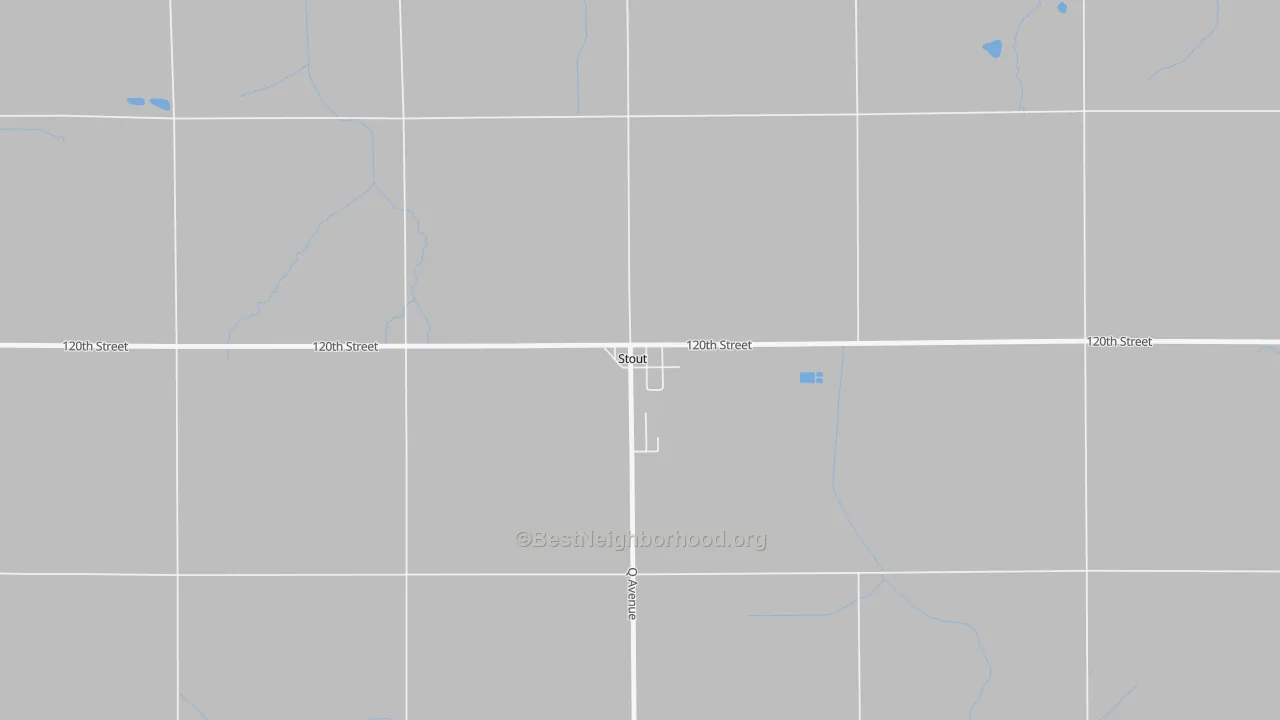 Walk Grade map of 50673, IA, walkable areas in green and car-dependent areas in red