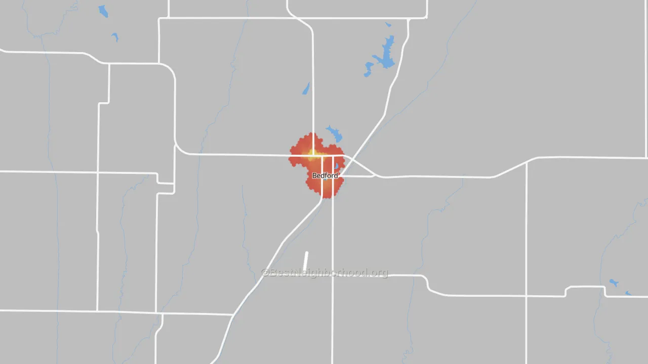 Walk Grade map of 50833, IA, walkable areas in green and car-dependent areas in red