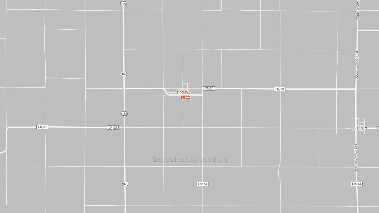 Walk Grade map of 50863, IA, walkable areas in green and car-dependent areas in red
