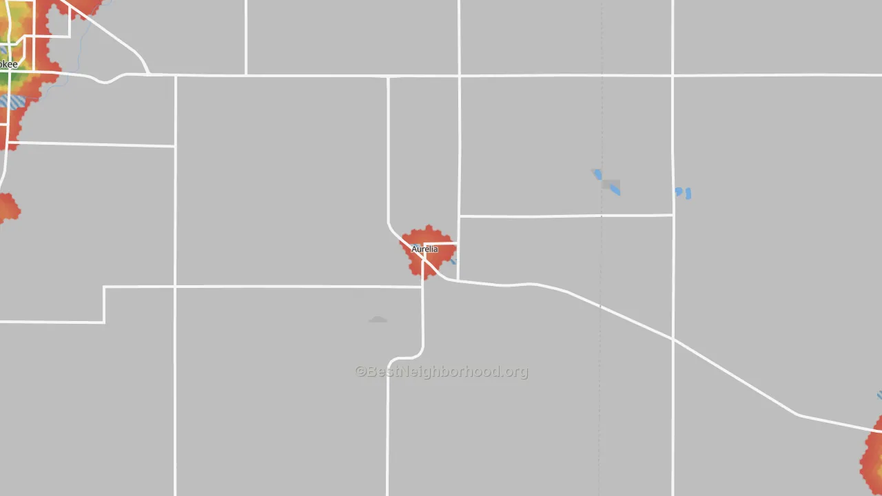 Walk Grade map of 51005, IA, walkable areas in green and car-dependent areas in red