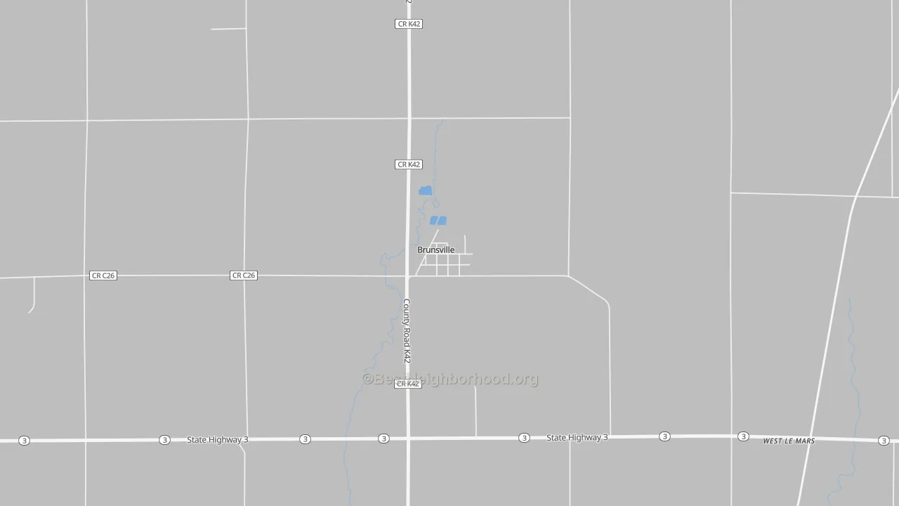 Walk Grade map of 51008, IA, walkable areas in green and car-dependent areas in red