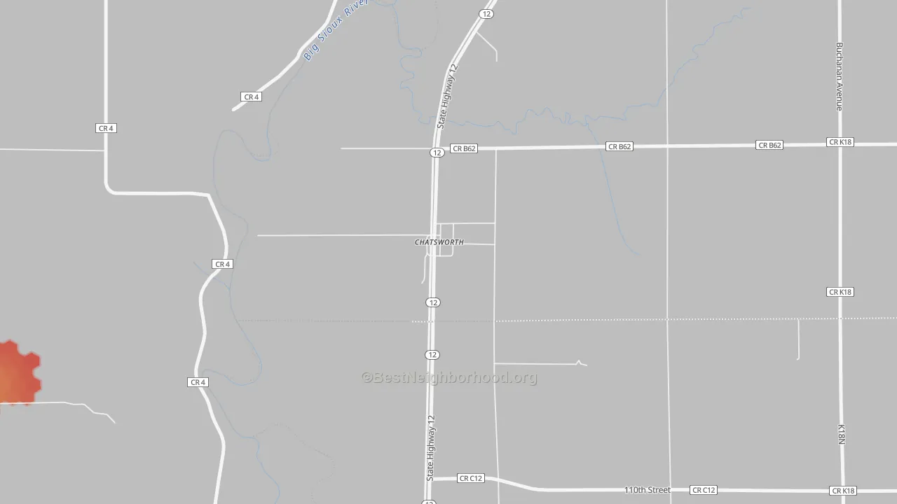 Walk Grade map of 51011, IA, walkable areas in green and car-dependent areas in red