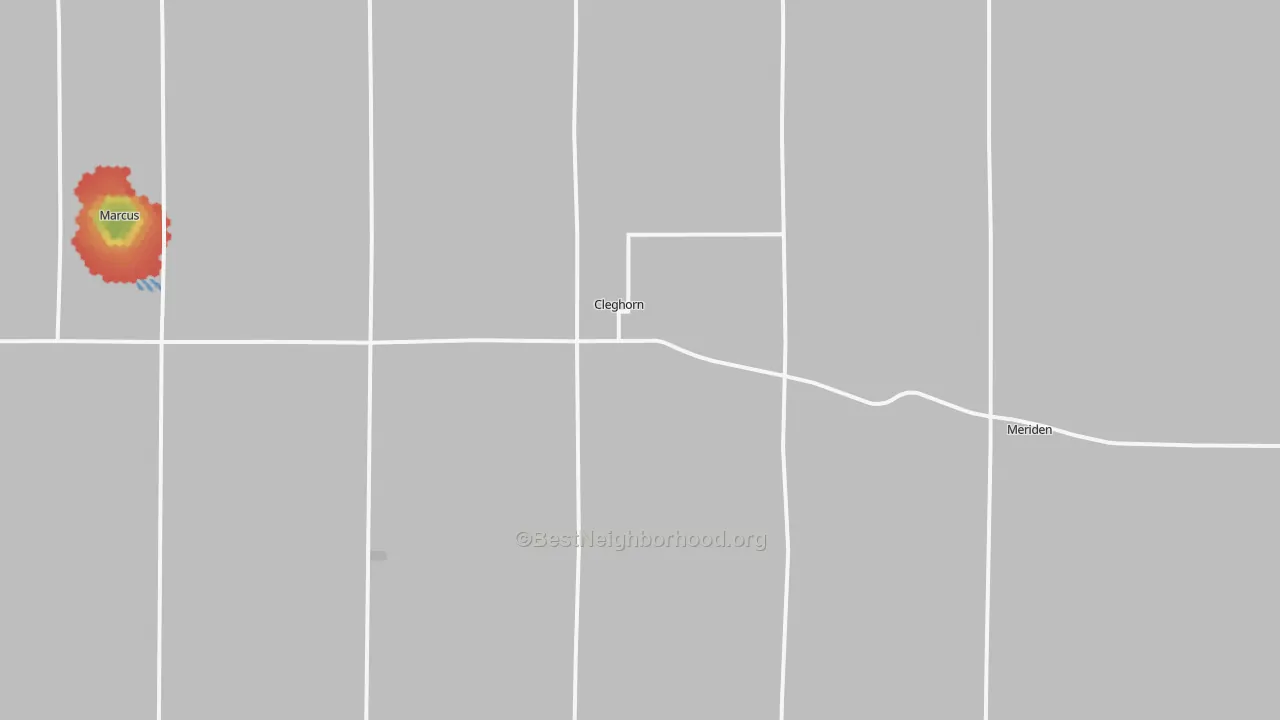Walk Grade map of 51014, IA, walkable areas in green and car-dependent areas in red