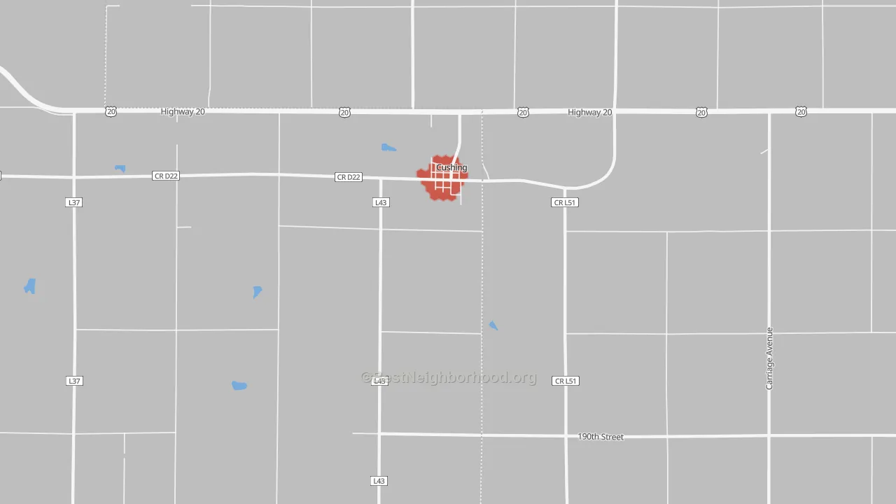 Walk Grade map of 51018, IA, walkable areas in green and car-dependent areas in red