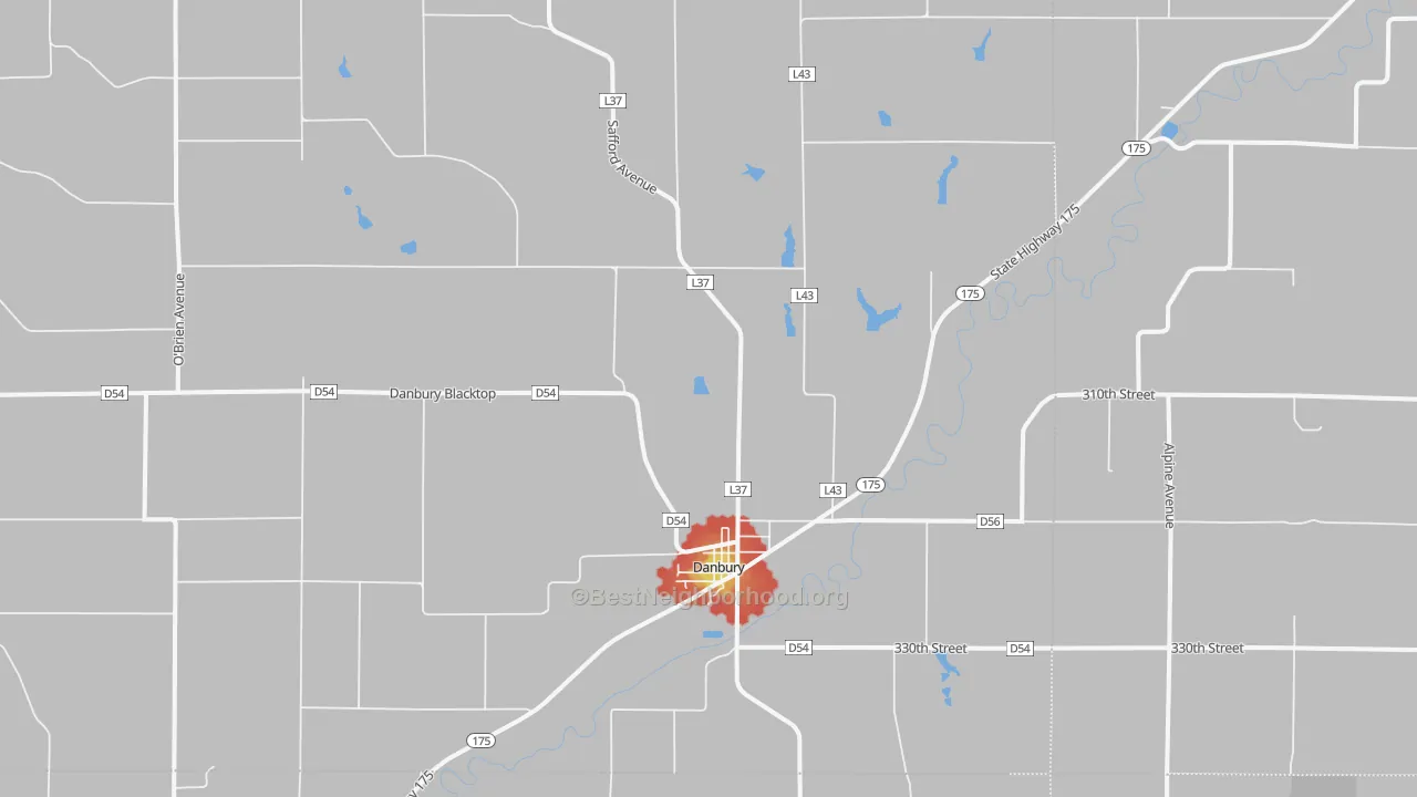 Walk Grade map of 51019, IA, walkable areas in green and car-dependent areas in red