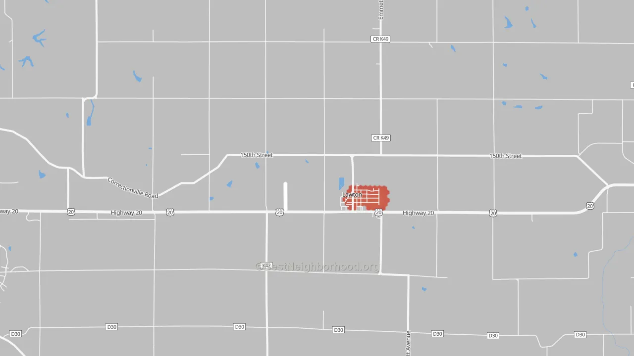 Walk Grade map of 51030, IA, walkable areas in green and car-dependent areas in red