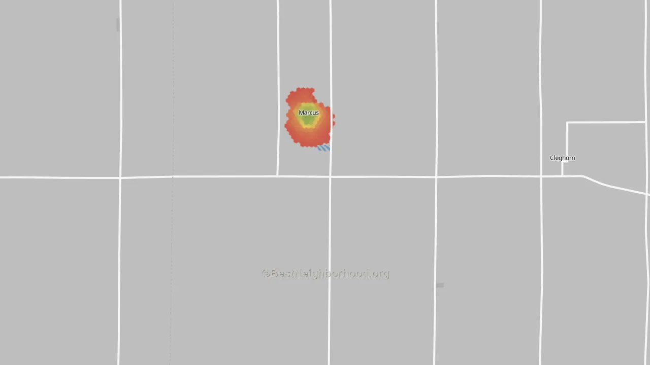 Walk Grade map of 51035, IA, walkable areas in green and car-dependent areas in red