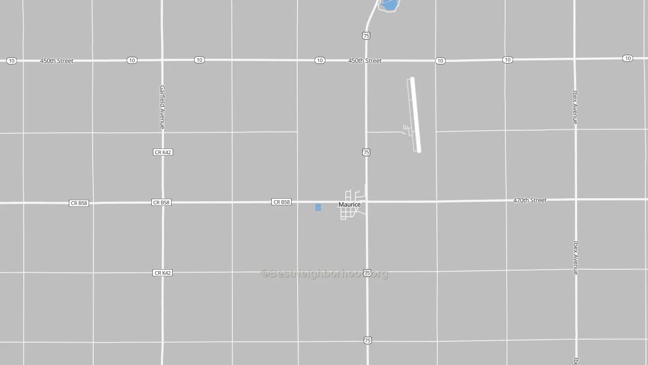 Walk Grade map of 51036, IA, walkable areas in green and car-dependent areas in red