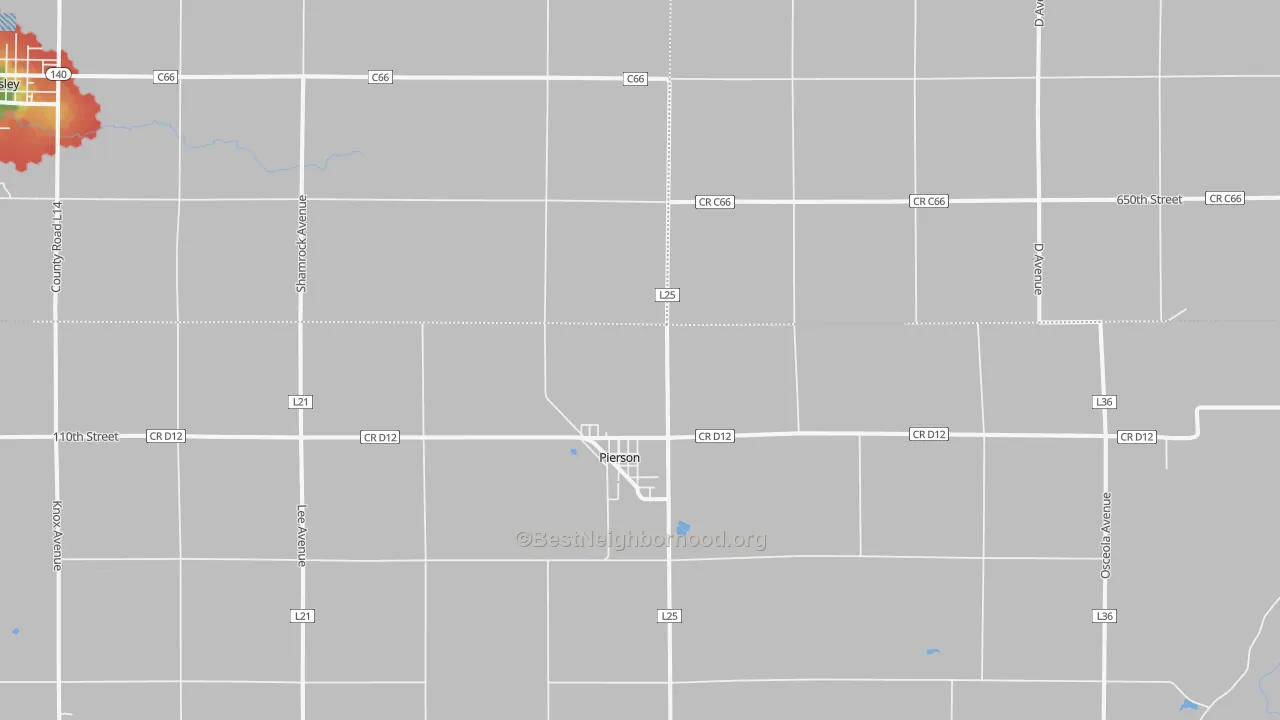 Walk Grade map of 51048, IA, walkable areas in green and car-dependent areas in red