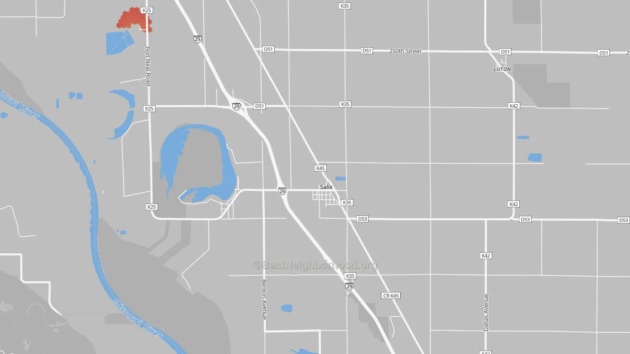 Walk Grade map of 51052, IA, walkable areas in green and car-dependent areas in red