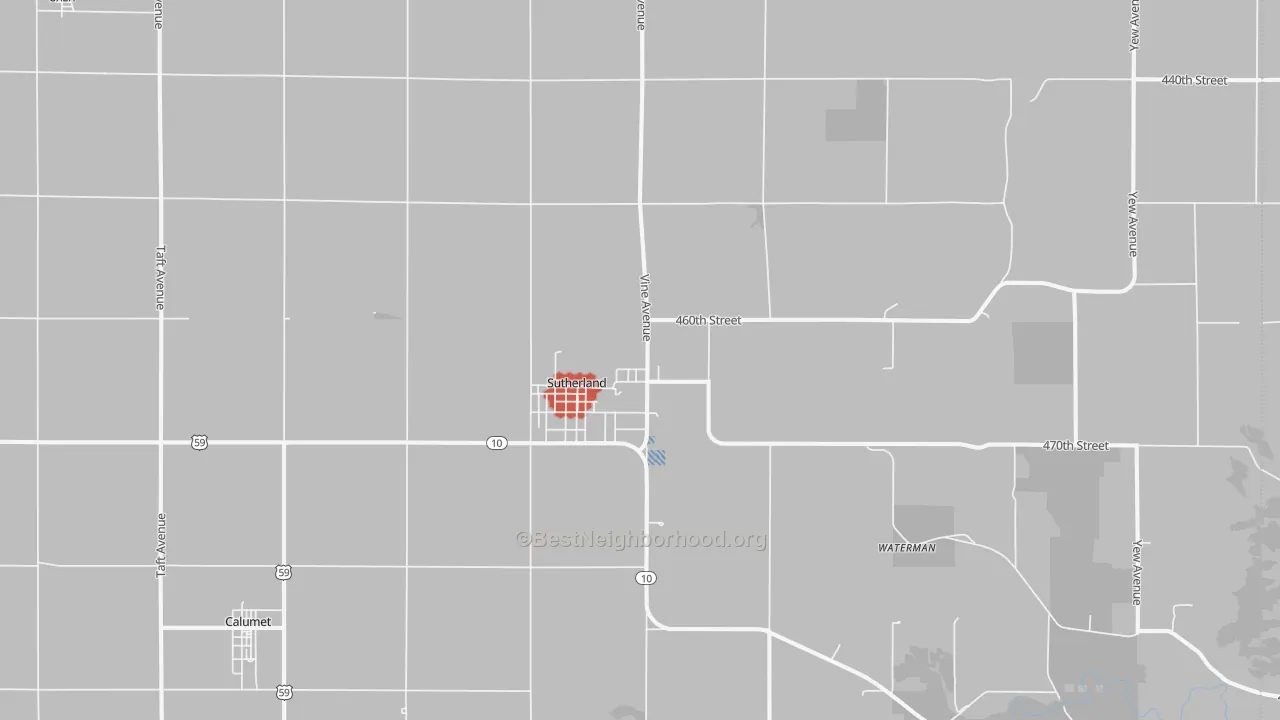 Walk Grade map of 51058, IA, walkable areas in green and car-dependent areas in red